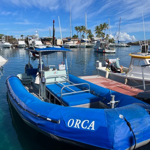 a boat is docked next to a body of water
