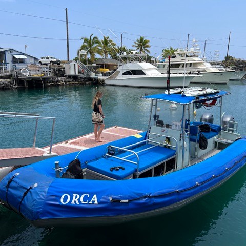 a boat is docked next to a body of water