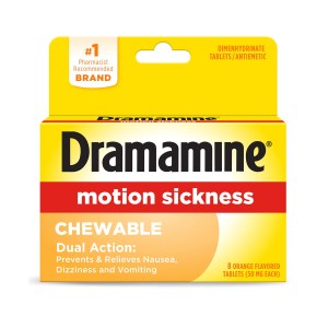 a box of dramamine motion sickness chewable tablets