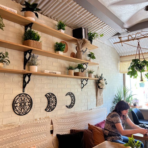 a person sitting on a table