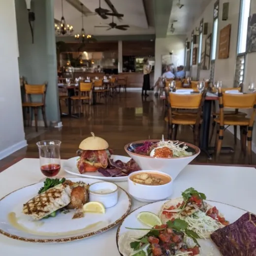 a dining table with a plate of food