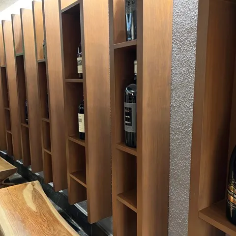 a row of wooden cabinets