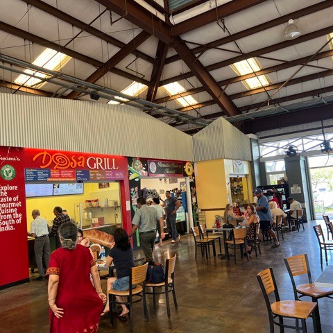 a group of people standing in a room