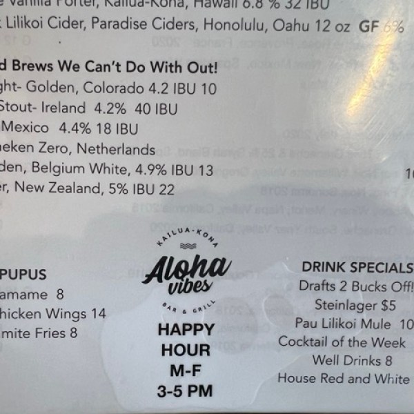 beer pupus and drink specials