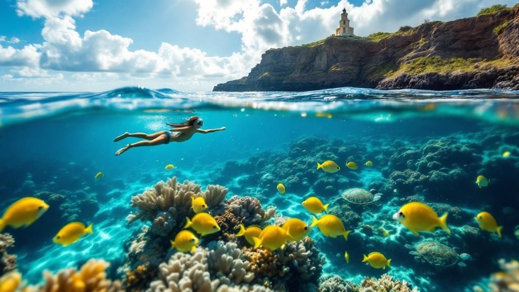 thumbnail_b779ee a body of water with a colorful umbrella