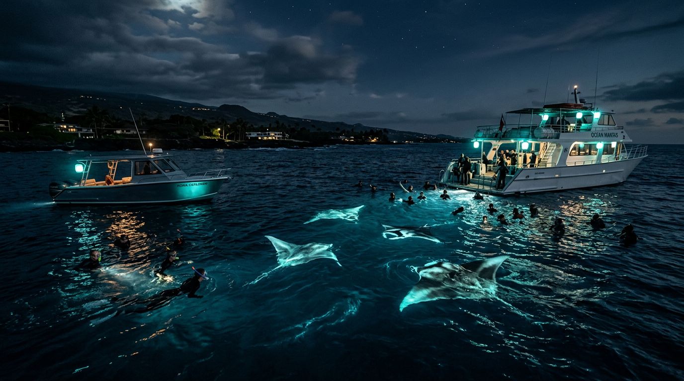 Kona Manta Ray Night Snorkel: Small Boat vs Large Boat