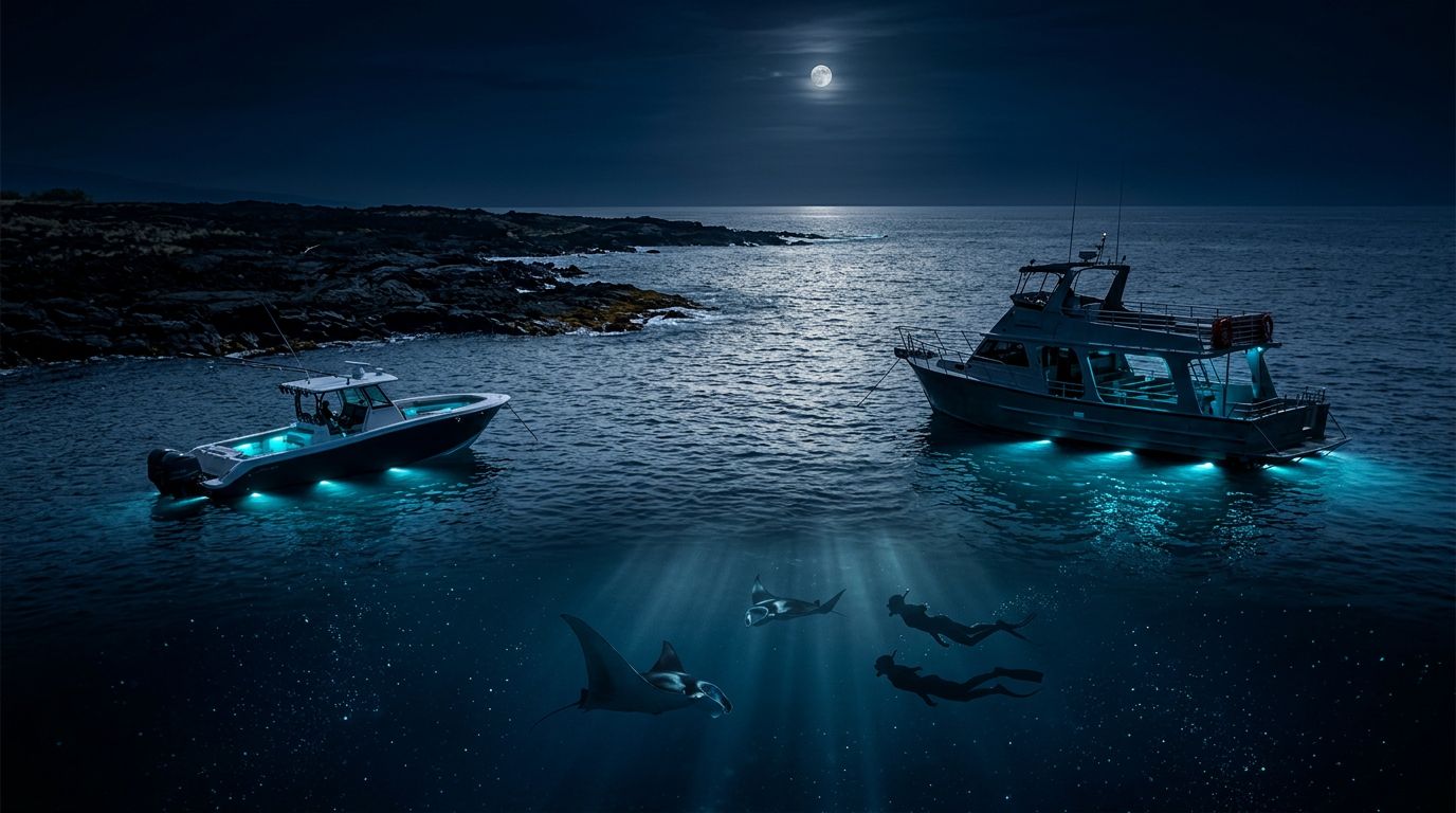 Small Boat vs Large Boat for a Kona Manta Ray Night Snorkel