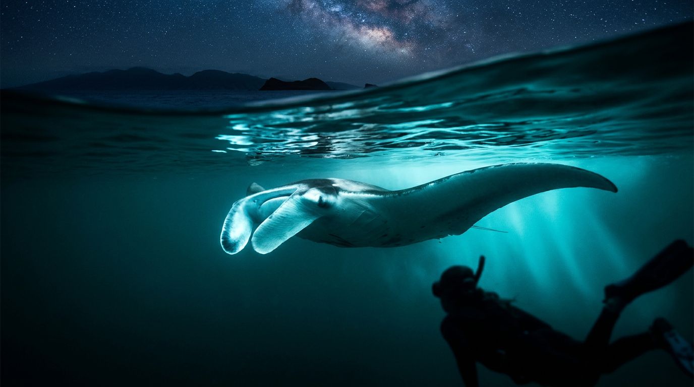 How Manta Rays Use Cephalic Fins During Night Snorkeling