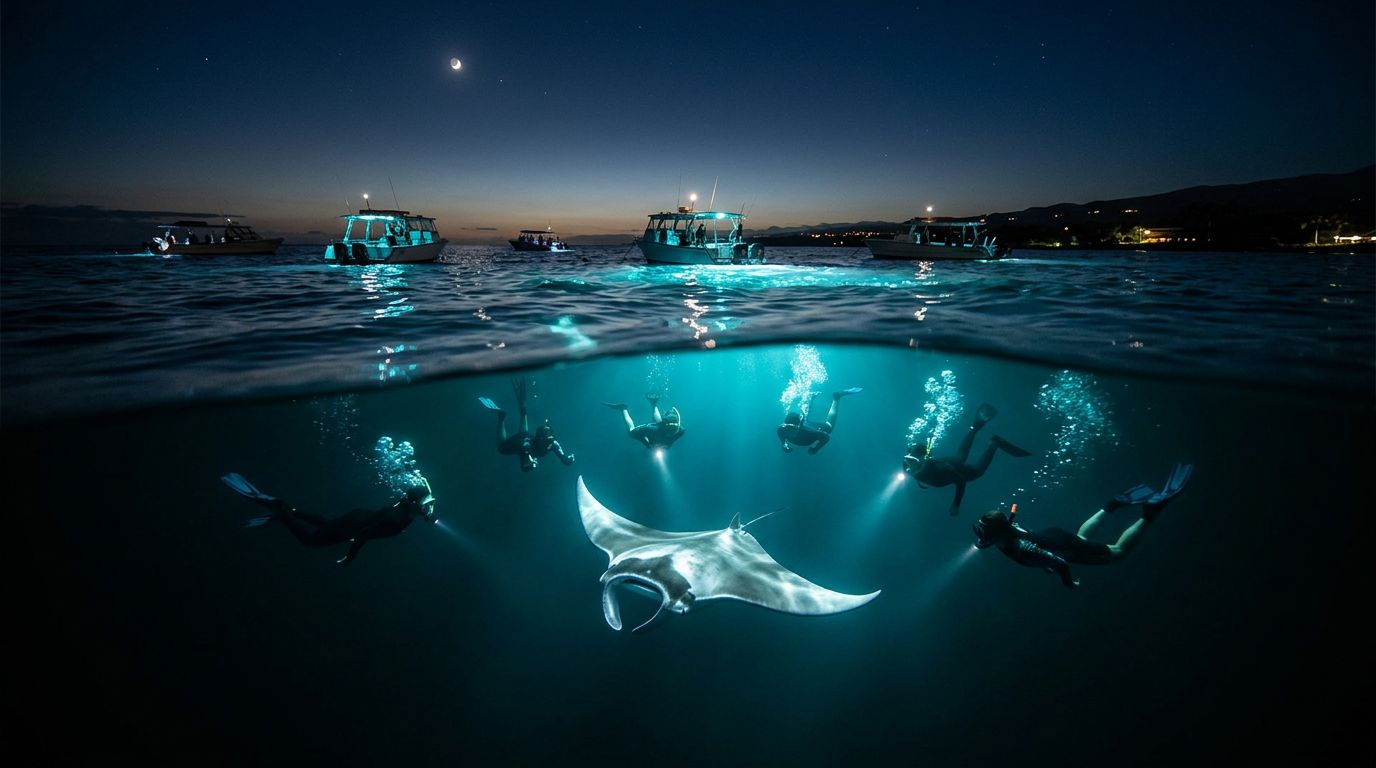 How Many Boats Share a Kona Manta Ray Snorkel Site?