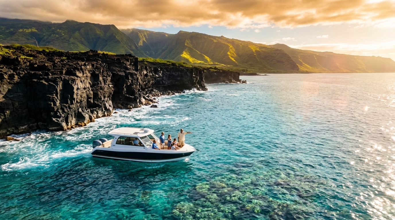 Kona Boat Tours With Local History and Marine Life Talk