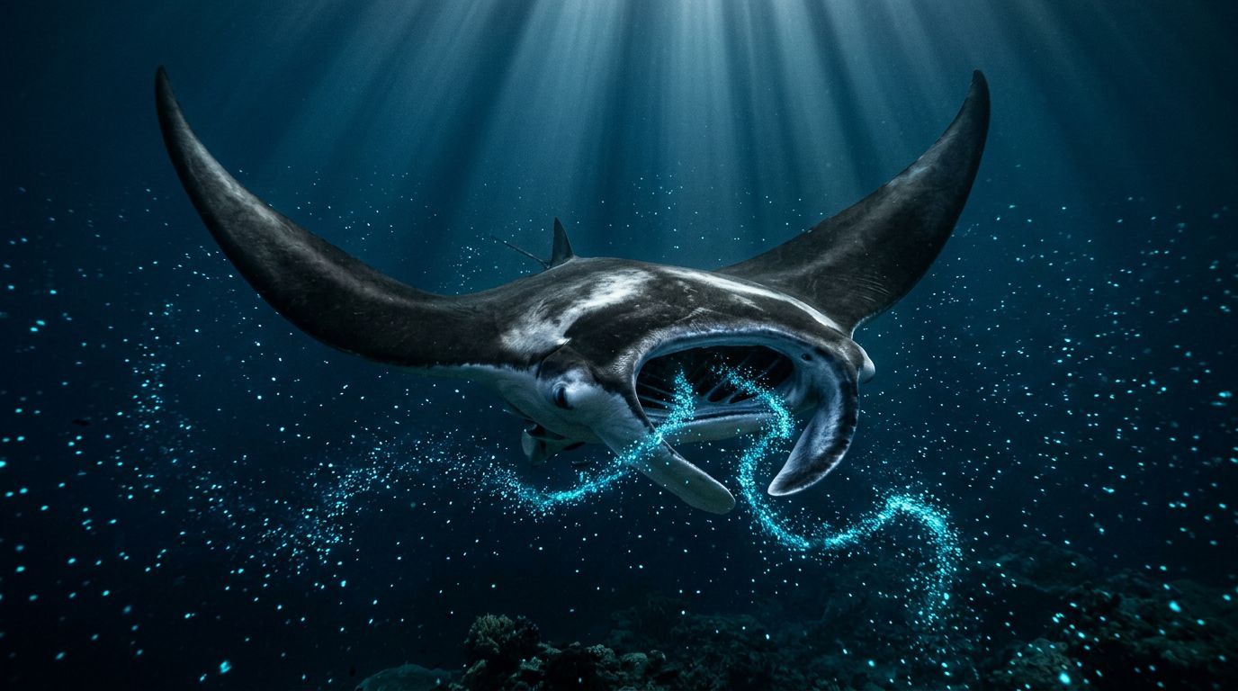 Manta Ray Swimming: Cephalic Fins and Feeding